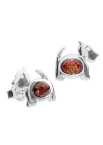 OSTSEE-SCHMUCK Damen Paar Ohrstecker "OSTSEE-SCHMUCK Ohrstecker Hund Ohrstecker Hund", 12 x 11mm, Silber 925 (Sterlingsilber), weiß, Silber 925