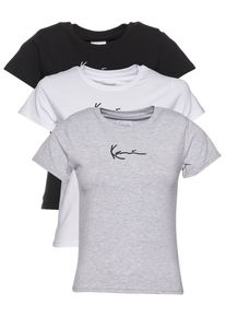 Karl Kani Herren T-Shirt "Karl Kani Damen Small Signature 3-Pack Essential Tight Tee", schwarz-weiß, casual, Gr. S, bedruckt, 63% Baumwolle, 31%