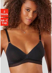Petite Fleur Damen Soft-BH, Gr. 70, schwarz-weiß, Jersey, Obermaterial: 95% Baumwolle, 5% Elasthan, Basic, BHs, ohne Bügel, in zierlichem Triangel