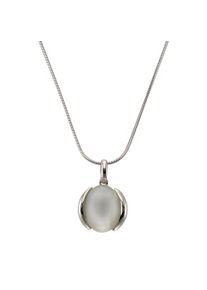 ZEEme Damen Kette mit Anhänger "Silber 925 rhodiniert mit echtem Mondstein 16x12mm", 42 + 5cm, Silber 925 (Sterlingsilber), L: 47cm B: 17.0mm, weiß,