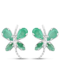 VIRA JEWELS Damen Paar Ohrstecker "Silber 925 rhodiniert Schmetterling-Motiv mit echtem Smaragd", ONE-SIZE, 1,2 ct, Silber 925 (Sterlingsilber),