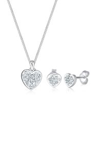 Elli Damen Schmuckset "Herz Glas Kristalle Weiß 925 Sterling Silber", OneSize,mit Stein, weiß, Silber 925 (Sterlingsilber), Schmuck-Sets