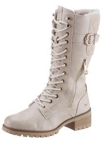 Mustang Shoes Damen Winterstiefel, Gr. 39, weiß, Lederimitat, used, elegant, Schuhe, mit goldfarbenen Akzenten