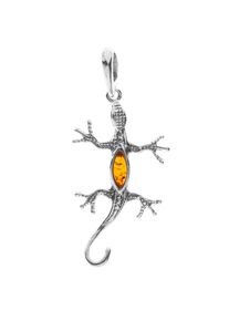 OSTSEE-SCHMUCK Damen Ketten-Anhänger "OSTSEE-SCHMUCK Anhänger Salamander Anhänger Salamander", 50 x 22mm, Silber 925 (Sterlingsilber), 2.5 g, weiß,