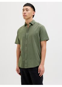 Jack & Jones JACK & JONES Herren Kurzarmhemd "JJESUMMER SHIRT SS SN", grün, modisch, Gr. S, unifarben, Web, Obermaterial: 83% Baumwolle, 17% Leinen, Hemden