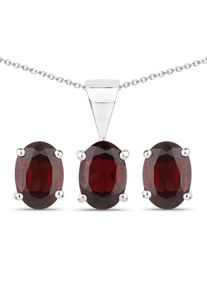 VIRA JEWELS Damen Paar Ohrstecker "Silber 925 rhodiniert Ohrringe und Halskette mit echtem Granat", ONE-SIZE, 3,15 ct, Silber 925 (Sterlingsilber),