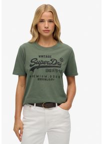 Superdry Damen Print-Shirt "EMBELLISHED VL RELAXED TEE", grün, casual, Gr. XL, bedruckt, Single Jersey, Obermaterial: 100% Baumwolle, Shirts