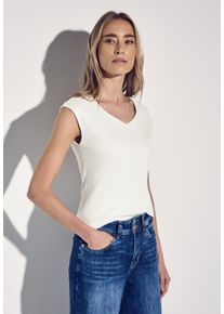 Street One Damen V-Shirt, weiß, casual, Gr. 46, unifarben, Web, Stoff, 50% Baumwolle, 50% Modal, Shirts, doppellagig