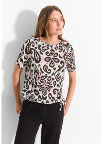 Cecil Damen T-Shirt, weiß, casual, Gr. XS, bedruckt, Stoff, 65% Viskose, 35% Polyester, Shirts, mit Tunnelzugsaum