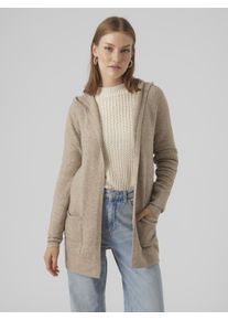Véro Moda VERO MODA Damen Strickjacke "VMDOFFY LS OPEN HOOD CARDIGAN GA NOOS", beige, modisch, Gr. XS, meliert, Strick, Obermaterial: 94% Polyester, 3%