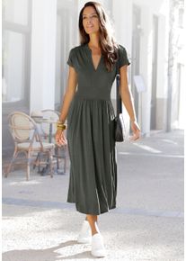 Lascana Damen Midikleid, grün, modisch, Gr. 38, unifarben, Jersey, Obermaterial: 100% Viskose, Kleider, mit Reißverschluss am Ausschnitt,