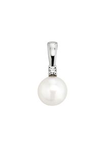 OROLINO Damen Ketten-Anhänger "Gold 585 mit 1x Brillant 0,025ct. und weißer Perle 7mm", ONE-SIZE, 0,025 ct SI = kleine Einschlüsse, Gold, 0,4 g,