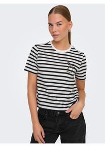 Only Damen Kurzarmshirt "ONLKITA LIFE REG S/S BOW TOP BOX JRS", weiß, modisch, Gr. XS, gestreift, Jersey, Obermaterial: 100% Baumwolle, Shirts