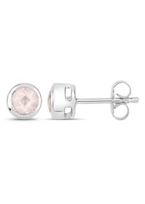 VIRA JEWELS Damen Paar Ohrstecker "925-Sterling Silber rhodiniert glänzend Rosenquartz rosa rund", ONE-SIZE, 0,88 ct, Silber 925 (Sterlingsilber),