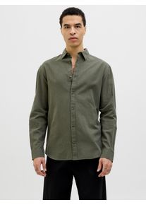 Jack & Jones JACK & JONES Herren Langarmhemd "JJESUMMER SHIRT LS SN", grün, modisch, Gr. M, unifarben, Web, Obermaterial: 83% Baumwolle, 17% Leinen, Hemden, mit
