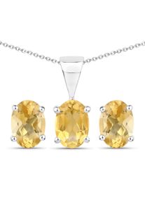 VIRA JEWELS Damen Paar Ohrstecker "Silber 925 rhodiniert Ohrringe und Halskette mit echtem Citrin", ONE-SIZE, 2,4 ct, Silber 925 (Sterlingsilber),