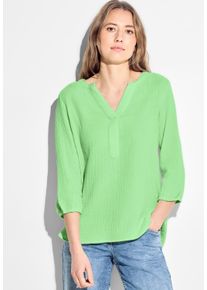 Cecil Damen Langarmbluse, grün, casual, Gr. XS, unifarben, Web, 100% Baumwolle, Blusen, mit geschlitztem Rundhalsausschnitt