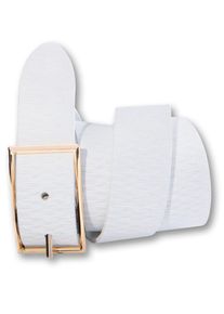Silbergift Damen Ledergürtel, weiß, modisch, Gr. 100, unifarben, Rindsleder, Gürtel, Schraffiert, goldfarbene Schließe