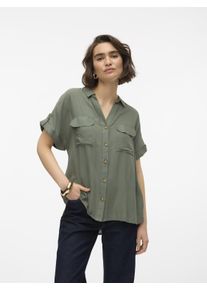 Véro Moda VERO MODA Damen Hemdbluse "VMBUMPY S/S SHIRT WVN GA NOOS", grün, modisch, Gr. L, unifarben, Web, Obermaterial: 100% Viskose, Blusen
