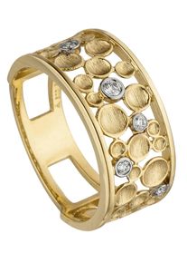 Jobo Damen Fingerring "Breiter Ring mit 5 Diamanten", 52, SI = kleine Einschlüsse, Gelbgold 585-Diamanten, gelb, Gelbgold 585, Diamanten,