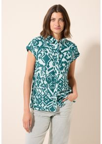 Cecil Damen Kurzarmbluse, grün, casual, Gr. XXL, gemustert, Web, 55% Leinen, 45% Viskose, Blusen, mit Seitlichen Einschlitzen am Saum