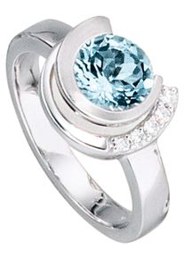 Jobo Damen Diamantring, 52, SI = kleine Einschlüsse, Weißgold 585-Diamanten, weiß, Weißgold 585, Diamanten, Fingerringe, 585 Weißgold mit Aquamarin