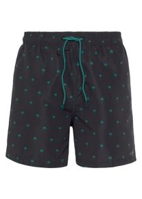 s.Oliver Herren Badeshorts, grün, Gr. M, bedruckt, kontrastfarbene Details, Recycling-Polyester, Microfaser, Badehosen, mit Palmen-Design
