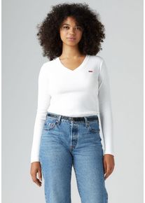 Levi's LEVI'S Damen Langarmshirt "ESSENTIAL HM LS VNECK", weiß, casual, Gr. S, unifarben, Single Jersey, Obermaterial: 100% Baumwolle, Shirts, mit Logo