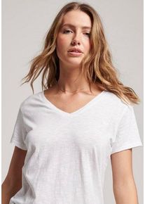 Superdry Damen V-Shirt "STUDIOS SLUB EMB VEE TEE", weiß, casual, Gr. XXL, unifarben, Single Jersey, Obermaterial: 60% Baumwolle, 40% Lyocell, Shirts,
