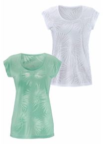 Beach Time BEACHTIME Damen Kurzarmshirt "mit leicht transparenten Palmen", grün, modisch, Gr. 32, gemustert, Obermaterial: 66% Polyester, 34% Baumwolle, Shirts,