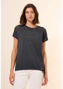 Cecil Damen T-Shirtvolcanic grau, casual, Gr. S, unifarben, Web, Stoff, 50% Baumwolle, 50% Modal, Shirts, mit Tunnelzug am Saum