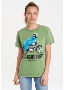 logoshirt Damen T-Shirt "Sesamstrasse - Krümelmonster Motorrad", grün, casual, Gr. S, bedruckt, 100% Baumwolle, Shirts, mit lizenziertem Print