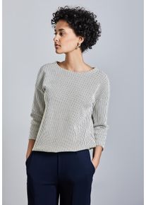 Street One Damen 3/4-Arm-Shirt, lila, casual, Gr. 42, gestreift, Web, 85% Baumwolle, 13% Polyester, 2% Elasthan, Shirts, mit U-Boot-Ausschnitt