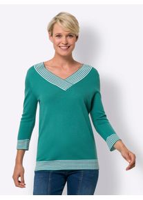 Classic Basics Damen 3/4 Arm-Pullover "V-Pullover", grün, Gr. 46, gemustert, gestreift, 100% Polyacryl, Pullover