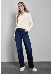 Street One Damen Blusenshirt, weiß, casual, Gr. 42, unifarben, Stoff, 95% Viskose, 5% Elasthan, Shirts, mit geschlitztem Rundhalsausschnitt