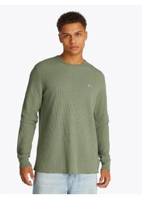 Tommy Jeans Herren Langarmshirt "TJM SLIM WAFFLE L/S TEE EXT", grün, Basic, Gr. M, Jersey, Obermaterial: 60% Baumwolle, 40% Polyester, Shirts, mit