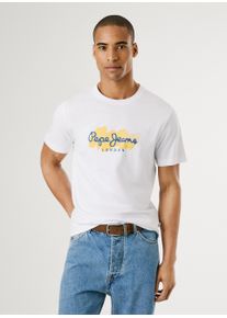 Pepe Jeans Herren T-Shirt "MILTON TEE", weiß, casual, Gr. S, bedruckt, Jersey, Obermaterial: 100% Baumwolle, Shirts, mit Logoprint vorn