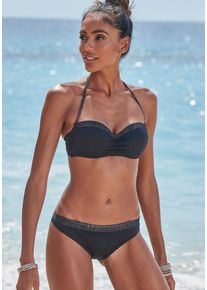JETTE Damen Bügel-Bandeau-Bikini, schwarz, Gr. 38, Glitzerfäden, unifarben, Polyamid, Bikini-Sets, mit glitzernden Einsätzen