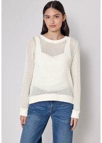Damen Langarmshirt, weiß, casual, Gr. 44, STREET ONE STUDIO, Strukturmuster, Web, 97% Baumwolle, 3% Elasthan, Shirts, aus Baumwolle mit Stretchante