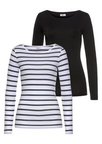 Flashlights Damen Langarmshirt, schwarz-weiß, Basic, Gr. 32, unifarben, gestreift, Feinripp, Obermaterial: 100% Baumwolle, Shirts, Langarm, sehr