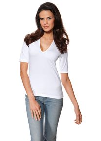 Heine Damen V-Shirt "V-Shirt", weiß, Gr. 34, unifarben, 90% Polyamid, 10% Elasthan, Shirts