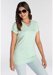 Laura Scott Damen T-Shirt, grün, casual, Gr. 36, unifarben mit Farbeinsatz, Single Jersey, Obermaterial: 95% Viskose, 5% Elasthan, Shirts, mit
