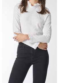 RICHROYAL Damen Langarmshirt "2409 O Slub F LS", weiß, casual, Gr. XS, Single Jersey, Obermaterial: 100% Baumwolle, Shirts, mit Rüschenkante an