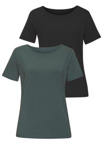 Lascana Damen T-Shirt "mit Rundhals-Ausschnitt", grün, Basic, Gr. 36, unifarben, Single Jersey, Obermaterial: 50% Baumwolle, 45% Modal (TENCEL), 5%