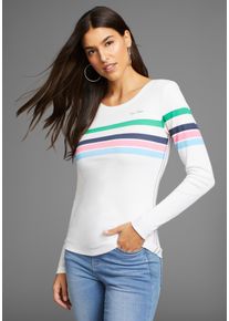 Kangaroos Damen Langarmshirt, weiß, casual, Gr. 48, gestreift, Rippware, Obermaterial: 100% Baumwolle, Shirts, mit bunten Streifen