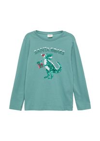 s.Oliver JUNIOR Jungen Langarmshirt, grün, casual, Gr. 92, bestickt, Obermaterial: 100% Baumwolle, Shirts, mit Dino aus Pailetten