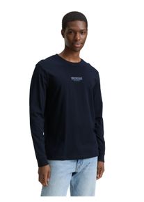 Herren Langarmshirt, blau, modisch, Gr. M, Tom Tailor Denim, bedruckt, Single Jersey, Obermaterial: 100% Baumwolle, Shirts, mit Schriftzug