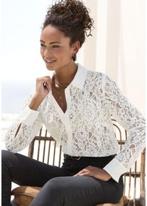 Lascana Damen Spitzenbluse, weiß, sexy, Gr. 38, unifarben, Spitze, Obermaterial: 55% Baumwolle, 45% Polyamid. Einsatz: 100% Viskose, Blusen, mit