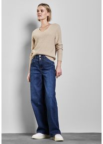 Street One Damen Strickpullover, beige, casual, Gr. 44, unifarben, Stoff, 50% Viskose, 28% Polyester, 22% Polyamid, Pullover, mit Rippstrick-Struktur