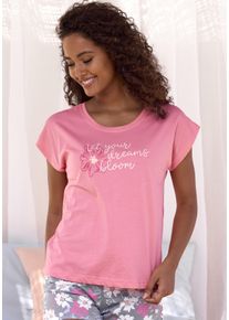 Vivance Dreams Damen Pyjamaoberteil, Gr. 36, pink, Single Jersey, Obermaterial: 100% Baumwolle, unifarben, casual, Shirts, mit schönem Frontprint